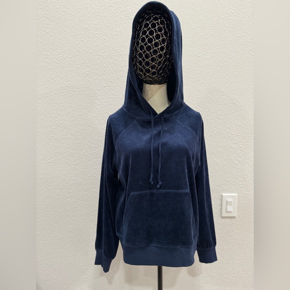 NEW Women’s J.Crew Relaxed Velour Hoodie in NAVY Pullover - Picture 2 of 5